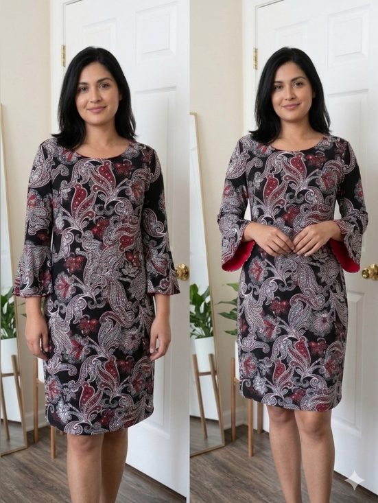 Liz Claiborne Dresses & Skirts - Liz Claiborne Paisley Red and Black Flared Sleeve Size 8